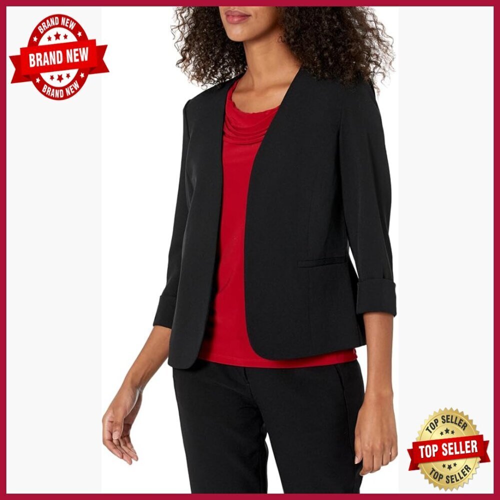 Stretch Crepe Blazer Cardigan Style Rolled Cuff Sleeves Work Formal